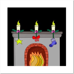 Cozy Christmas Fireplace Posters and Art